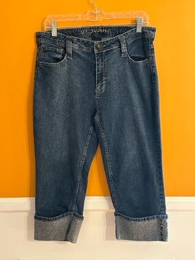 D.Jeans Dark Blue Cropped Jeans with Embroidered Cuffs